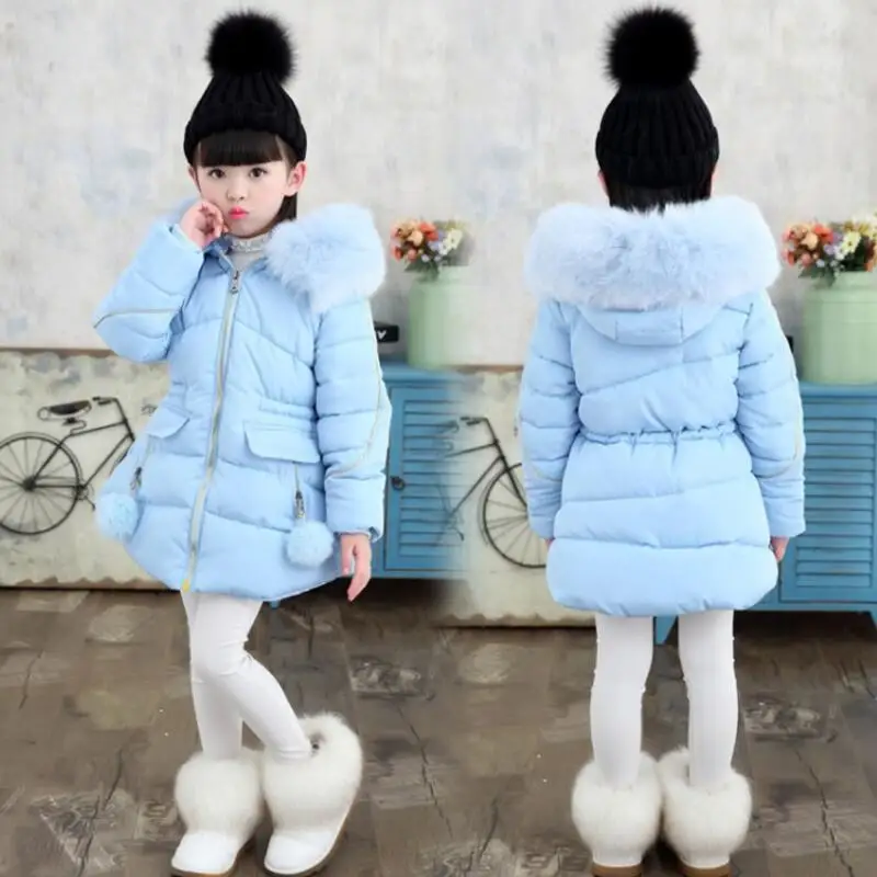 2017 Winter Jacket For Girls Fur Hooded Baby Girls Winter Coat