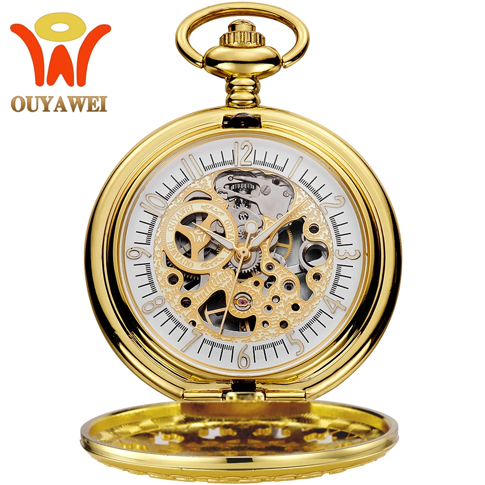 

NEW Fashion OYW Mechanical Pocket Watch Men Full Steel Gold Case Pocket Fob Watch Analog Steampunk Mens Hombre Montre Homme