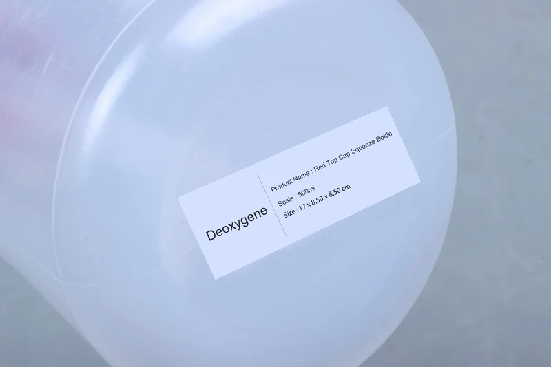 Deoxygene красная крышка прозрачный белый пластиковый лабораторный измерительный выдавливающий флакон 500 мл