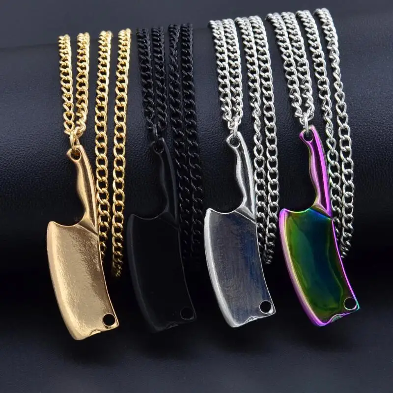 

Mini Blade Chef Kitchen Knife Pendant Necklace for Men Women Stainless Steel Hip Hop Male Jewelry Black Rainbow Gold Silver Tone