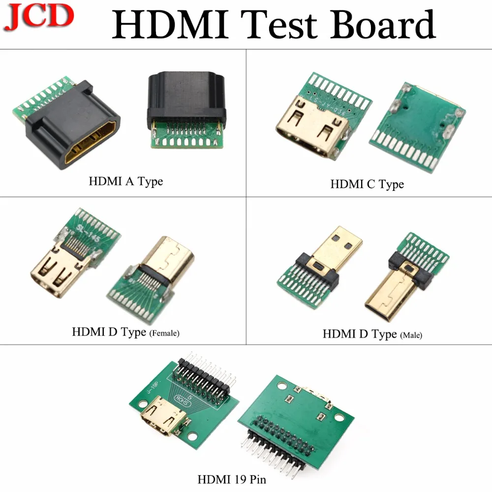 JCD женский мужской печатной платы HDMI Тип C D стандартный штекер с печатной платой 19 P HDMI разъем HDMI 19 Pin HDMI тестовая плата