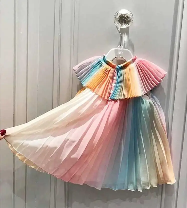 Летнее Радужное платье для девочек Детские праздничные платья модное платье принцессы милый костюм для девочек красивая детская одежда