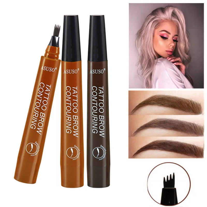 

5 Colors Four-claw Eyebrow Pencil Natural Eye Brow Tint Waterproof Long Lasting Liquid Eyebrow Tattoo Pen Makeup Brown Black