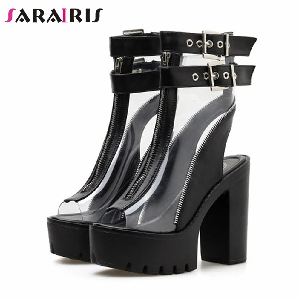 

SARAIRIS New Punk Black Transparent PVC Summer Platform Boots Women 2019 Brand Design Party Women High Heels Shoes Woman