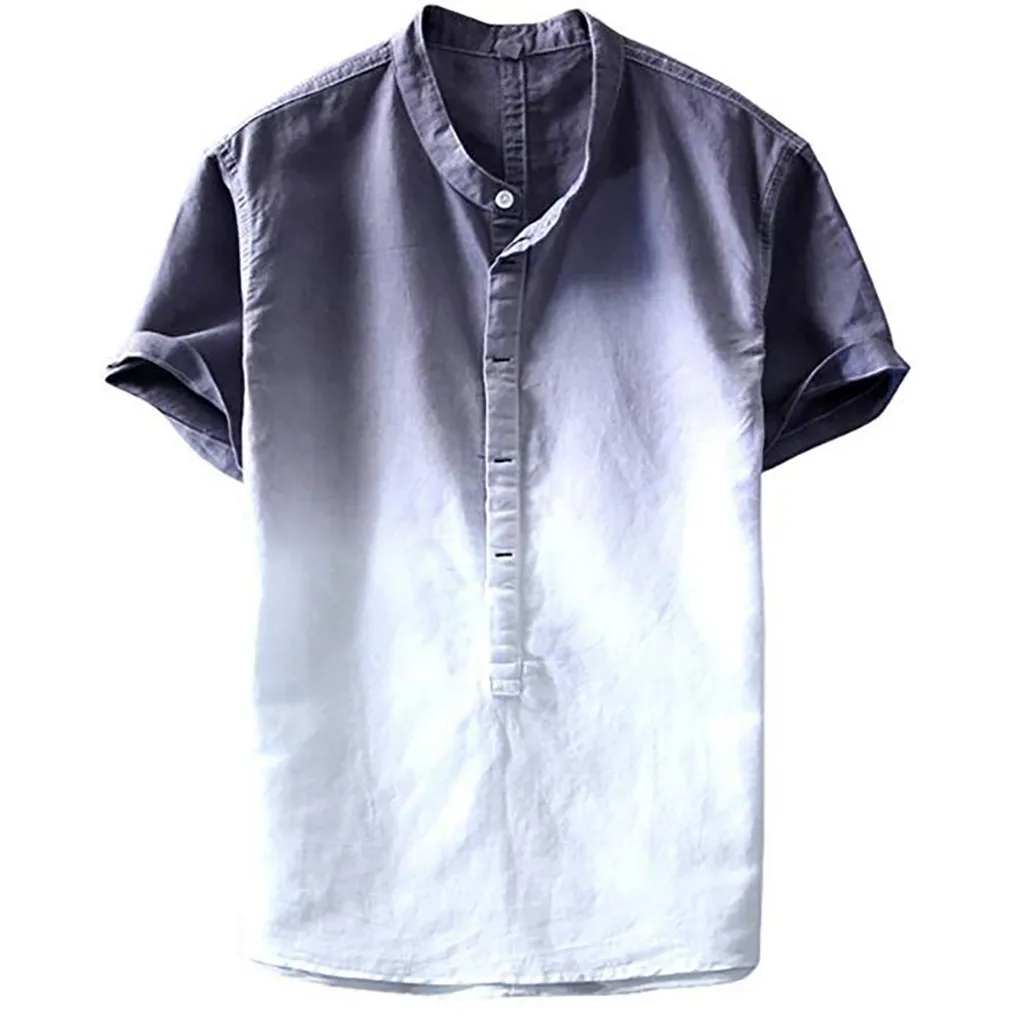 

Summer Men's Cotton And Linen Shirts Cool Thin Breathable Collar Hanging Dyed Shirts Men Fashion Streetwear Camiseta z0507