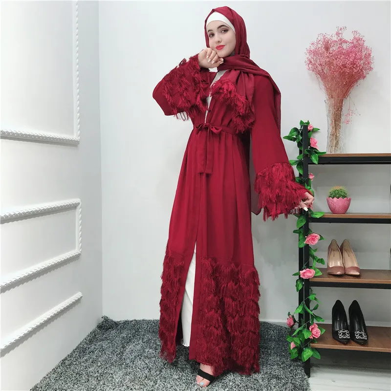 Кистями абайя кимоно халат Дубай, Турция мусульманский хиджаб платье Кафтан Абая для женщин джилбаб Кафтан Исламская одежда Рамадан Elbise - Цвет: cardigan with hijab