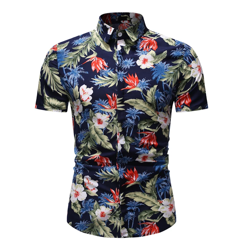 

Summer Mens Slim Fit Short Sleeve Beach Hawaiian Shirts Casual Flower Floral Shirts Plus Size 5XL 2019 New Mens Clothing Fashion