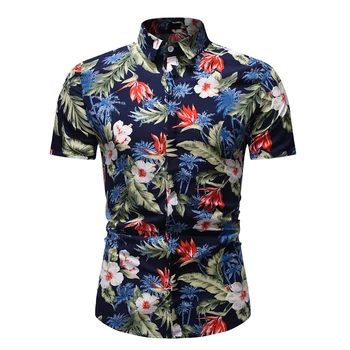 

Summer Mens Slim Fit Short Sleeve Beach Hawaiian Shirts Casual Flower Floral Shirts Plus Size 5XL 2019 New Mens Clothing Fashion