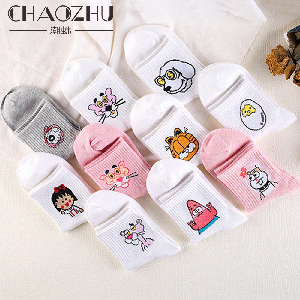 

CHAOZHU Japanese Cartoon Pattern Kawai Students Daily Casual Socks Cats/Dogs Cute Stretch Spring Summer Skarpety Girls Lady