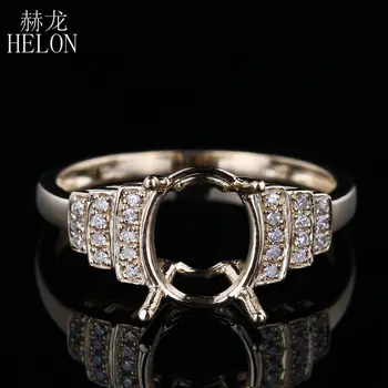 

HELON Solid 10K Yellow Gold for Women's Fine Jewelry Ring Setting 7X9mm Oval Semi Mount Natural Diamonds Engagement Wedding Ring