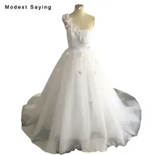 Elegant White Ball Gown One Shoulder Wedding Dresses 2018 with Flowers Formal Women Sexy Beaded Long Bridal Gowns robe de mariee
