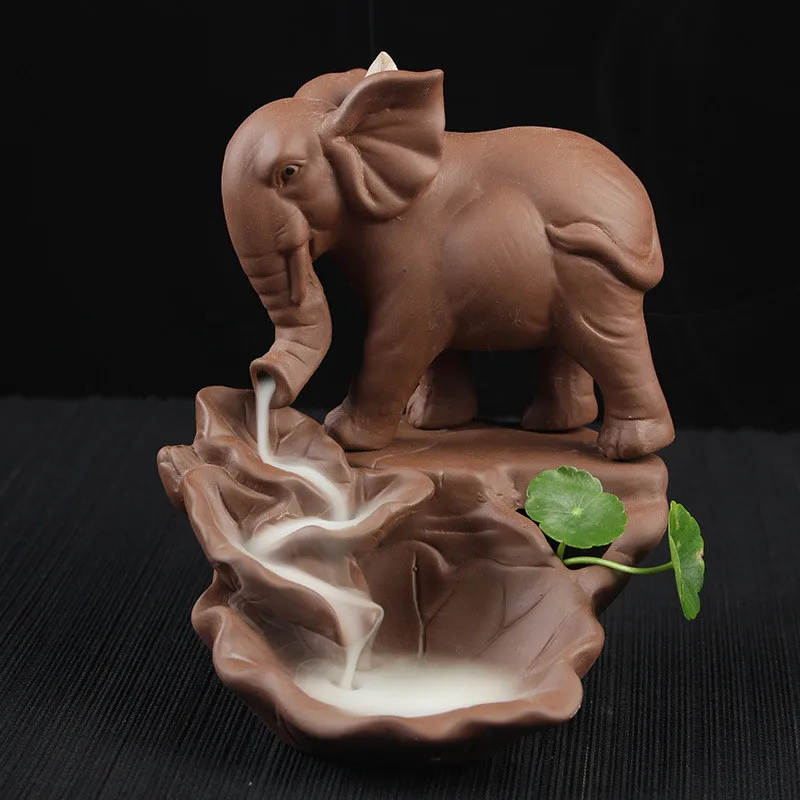 

Elephant Backflow Incense Burner With 10Pcs Incense Cones Purple Clay Incense Censer Use In Home Office