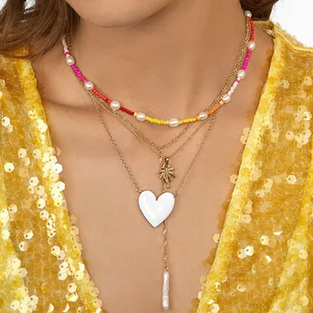 

Best lady Fashion White Heart Pendant Necklace for Women Brand Design Cute Gifts Wedding Statement Necklace Chokers Link Chain