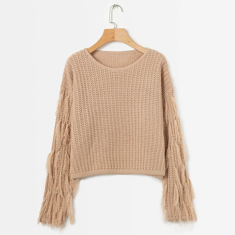 ShejoinSheenjoy Tassel Long Sleeve Knitted Sweater Women Tops Pullovers O-Neck Autumn Winter Short Pullover Women Sweaters (31)