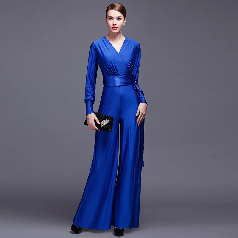 

New Style Spring and Autumn Long Sleeve Jumpsuit Black Blue Red 3 Colors Women's Jumpsuits Fashion Elegant Wide Leg Pants D194
