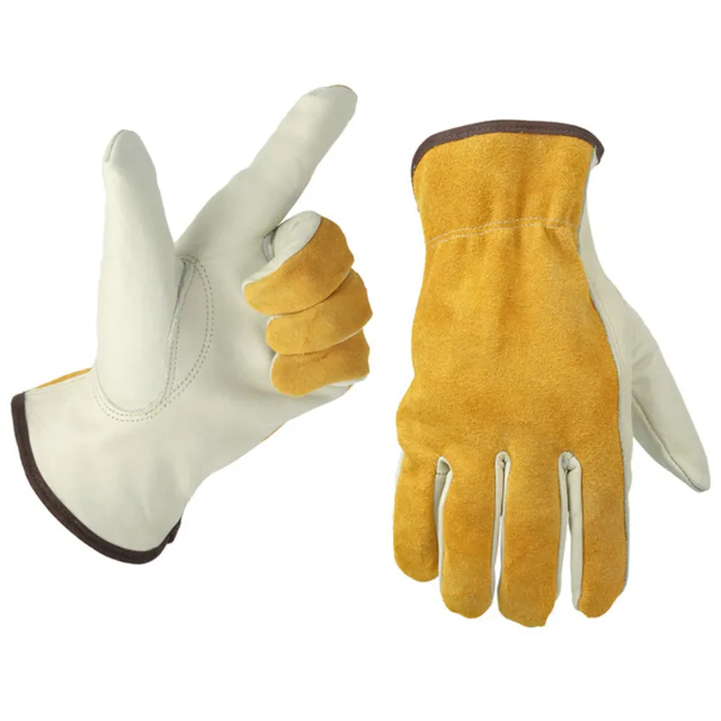 

Work Gloves two-layer Cowhide Leather Men Working Welding Gloves Safety Protective Garden Sports Moto Wear-resisting Gloves