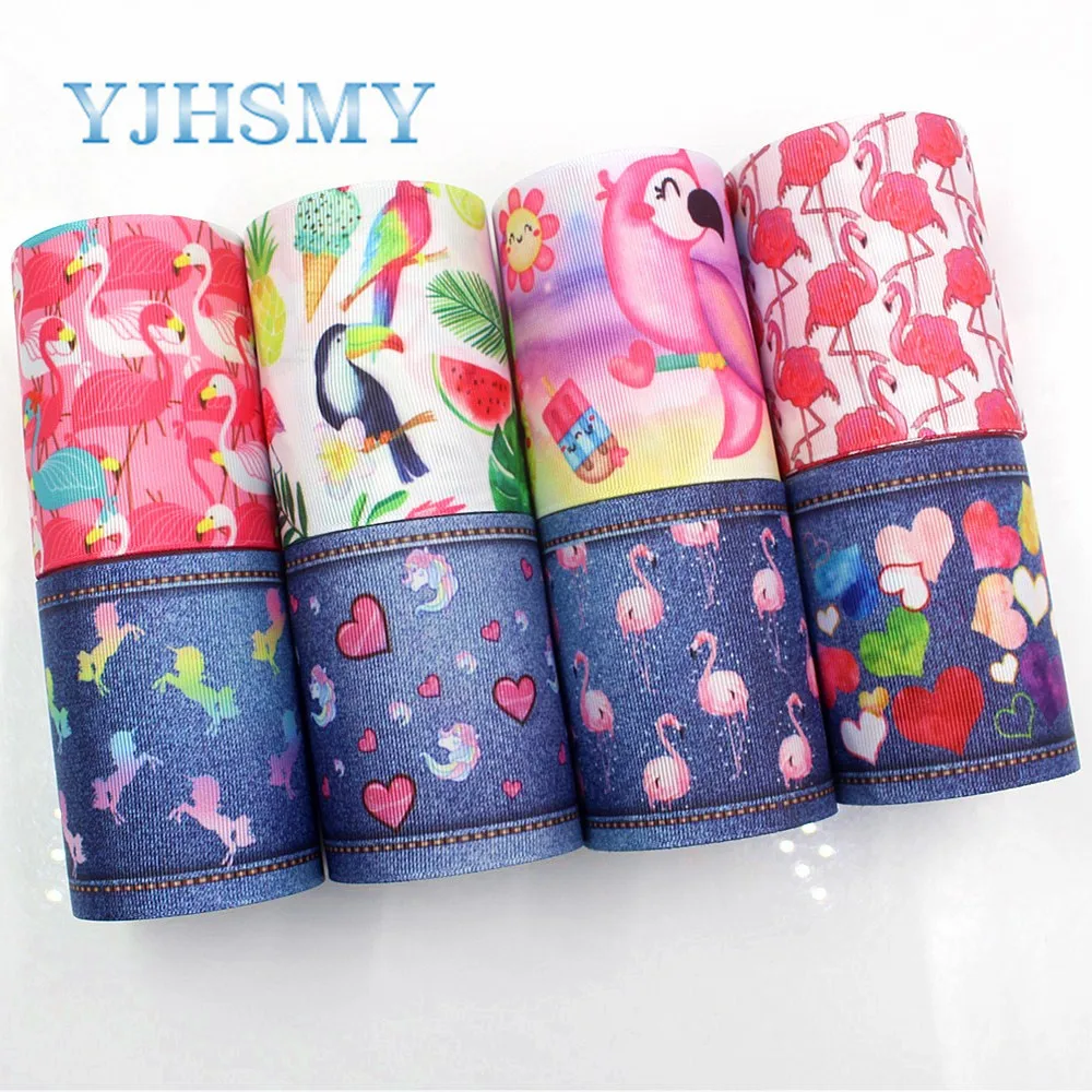 

YJHSMY G-18829-1034,75 mm 5 Yards Cartoon Flamingo Thermal transfer Printed grosgrain Ribbons,gift wrap DIY handmade material