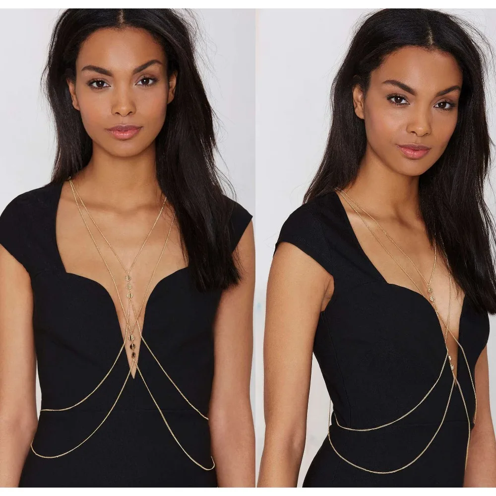 sexy bikini breast chain harness body jewelry tassel necklace women