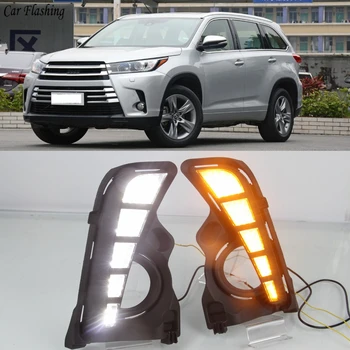 

Car flashing 2PCS LED DRL Daytime Running Light Daylight For Toyota Highlander 2018 2019 With Turn Signal 12V ABS Fog lamp Cover