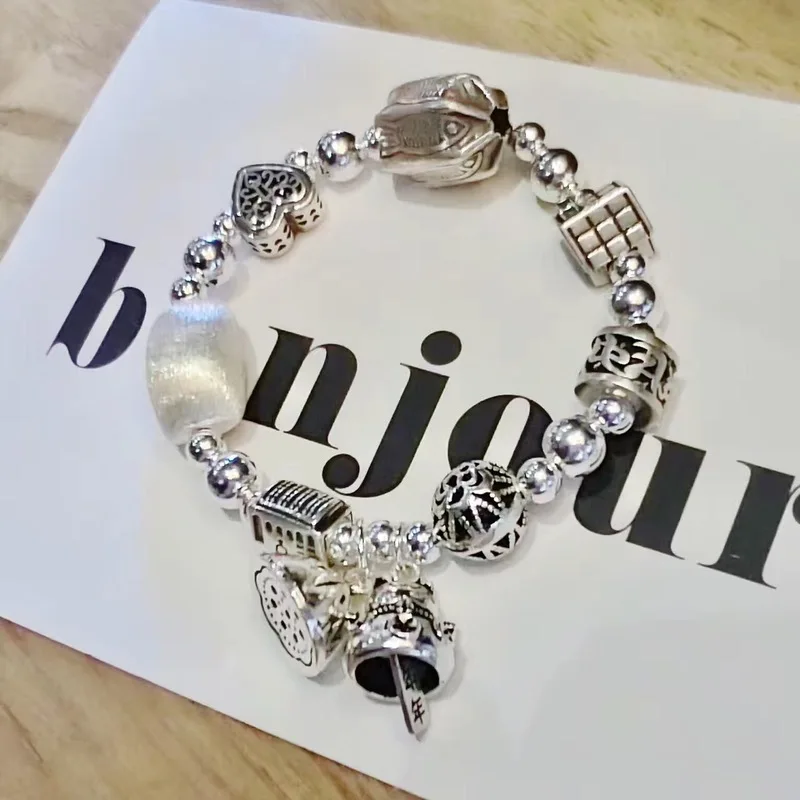 925 браслет с серебряными бусинами маленький серебряный ручной работы Серебряный Кот Плутос милый браслет a берет на себя женщин