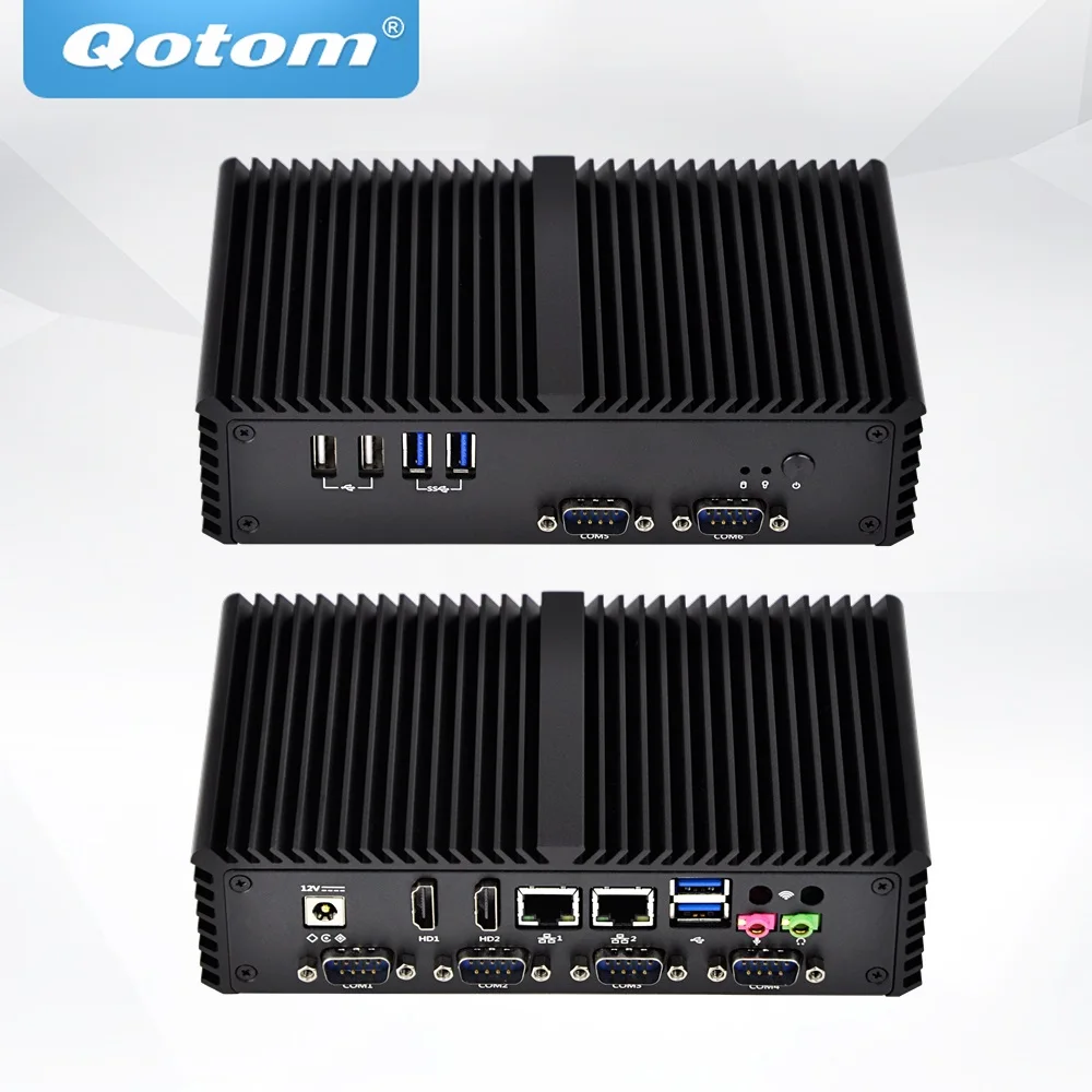 QOTOM Fanless Mini Industrial PC with 6 COM Ports, X86 Mini Computer