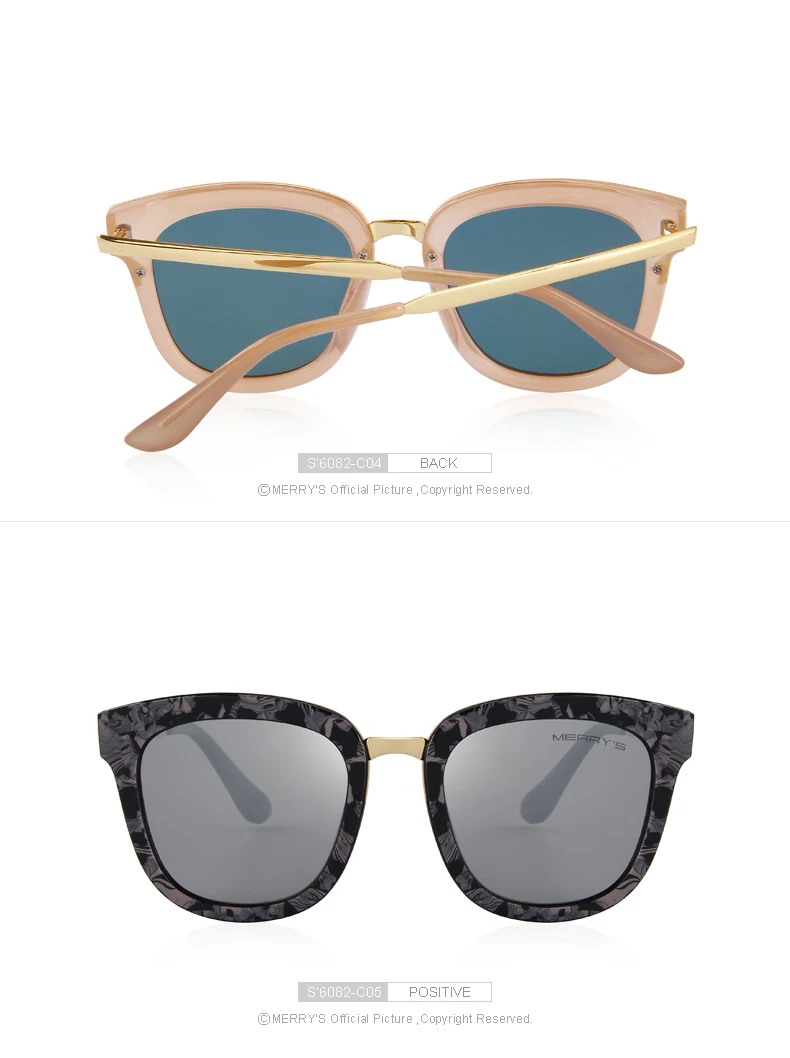 MERRYS Женские Классические поляризованные солнцезащитные очки кошачий глаз, модные солнцезащитные очки с металлическим дужком, УФ-защита S6082