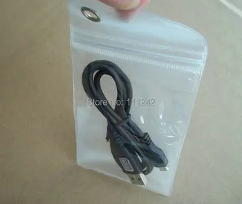 

150pcs/lot 7.5x11.5cm White Clear Zipper plastic retail packaging bag,poly pp bag for charger cable Hang round hole package bags