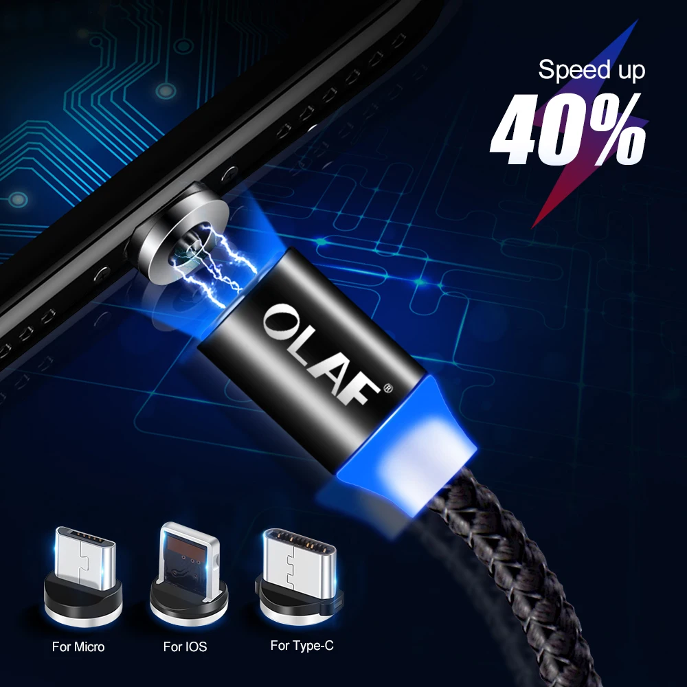 Магнитный usb-кабель OLAF с разъемом ios type c Miro, usb-разъем для iPhone, samsung, Xiaomi, huawei, Nokia, LG, шнур, адаптер для быстрой зарядки