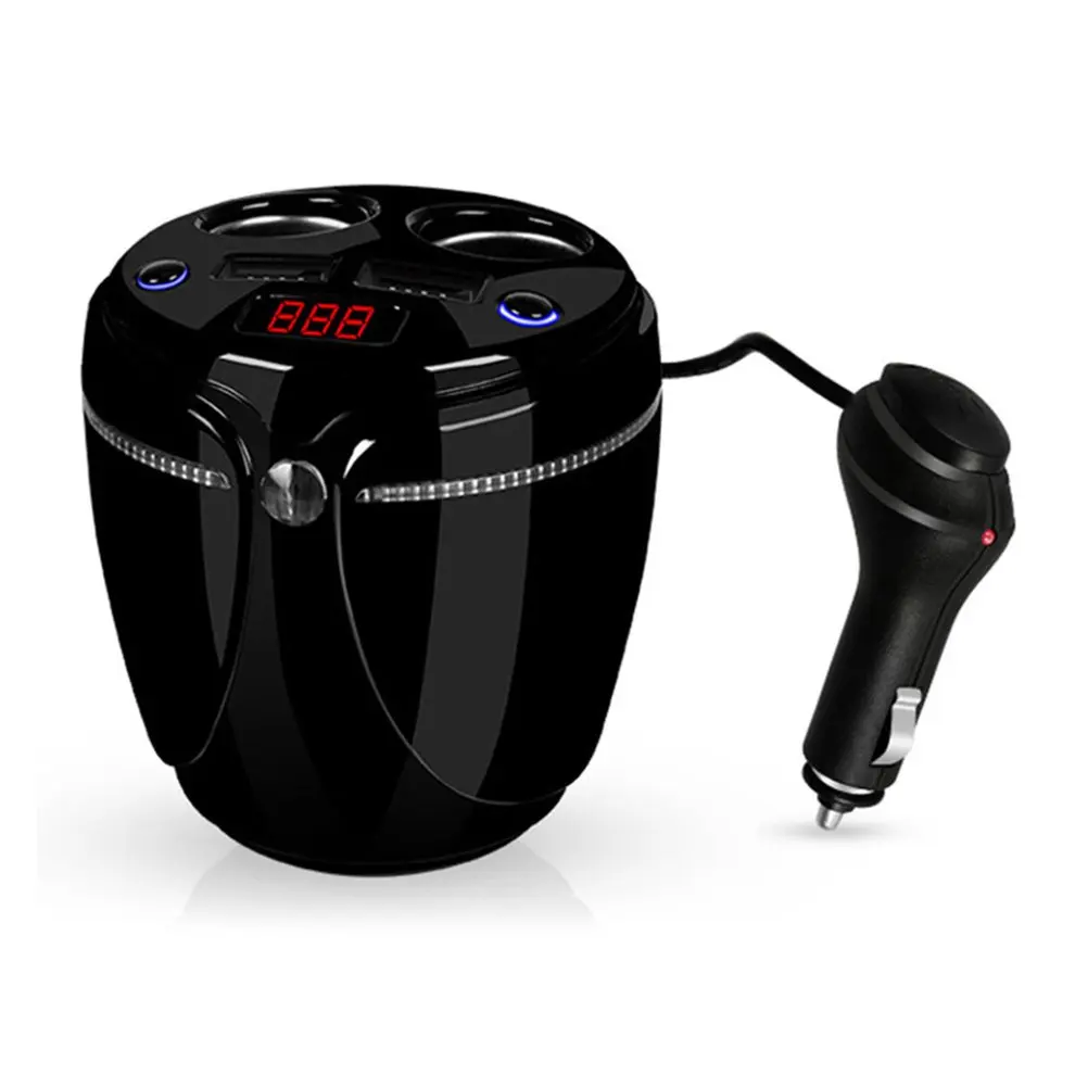 

Multifunction Car Charger Cup Holder With LED Display Glowing Dual USB Cigaretter Lighter Sockets Power Adapter For Phone