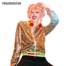 Для женщин Демисезонный стенд Куртка с воротником Женская мода блестки письмо пальто дамы Повседневное свободные Бейсбол форма JQ736