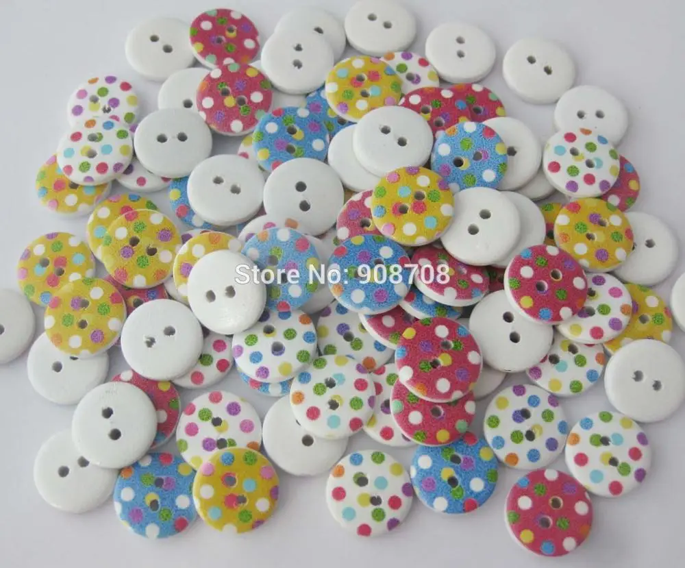 

polka dots wood buttons for children clothes mix 150 pieces 15mm round shirt button