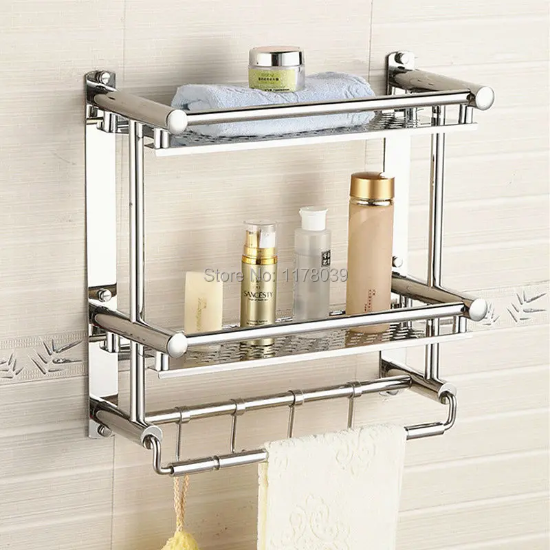 modern double towel rack,wall mounted stainless steel bathroom shelving ...