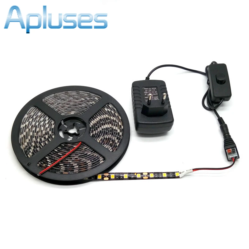 #Best 5M Black PCB 5050 LED Strip Light Set IP20 IP65 Waterproof Warm White White Red Green Blue + 12V 2A Power Adapter With Switch