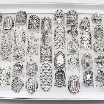 Alternative view of 20pcs/Lots Mix Style Vintage Carved Flower Silver Plated Jewelry Rings