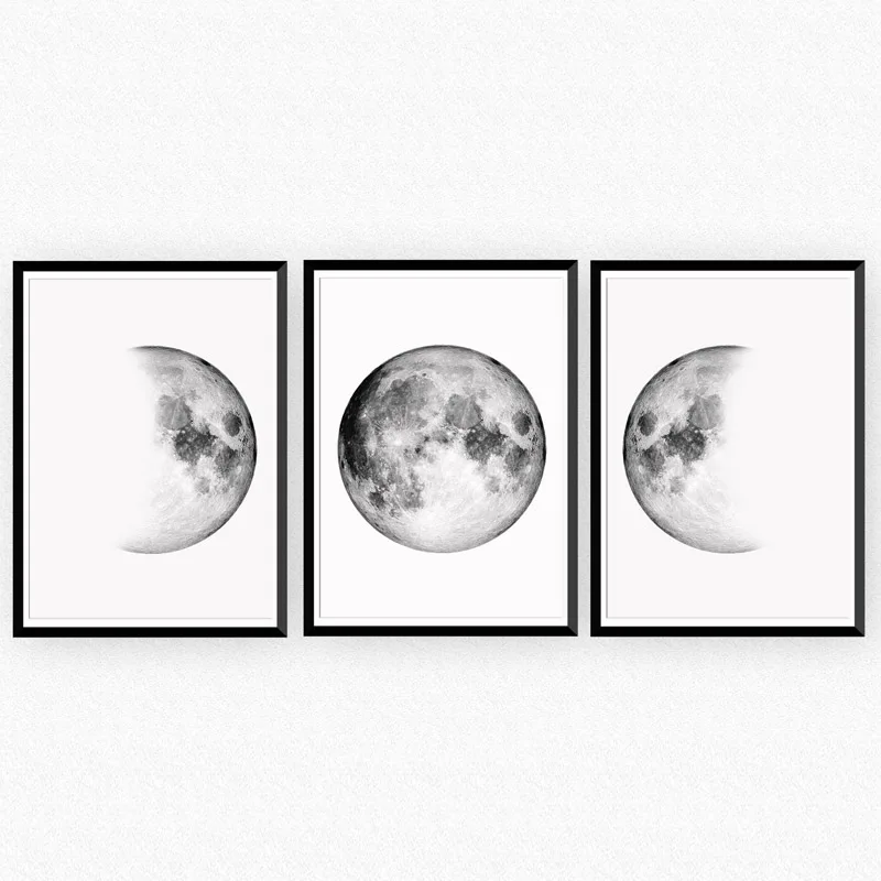Moon Phase Print, Set of 3 Wall Art, Set of 3 Moon Print, Minimalist Printable Poster