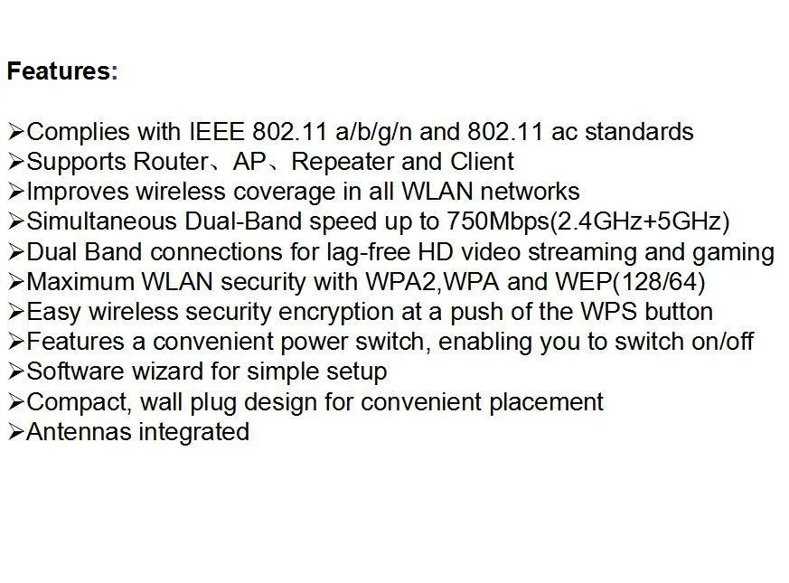 AC750 расширитель беспроводной сети Wi-Fi маршрутизатор Reapter ускорители 2,4 ГГц и 5 ГГц Dual Band Макс. 750 Мбит/с 802.11ac US/EU/UK/AU разъем