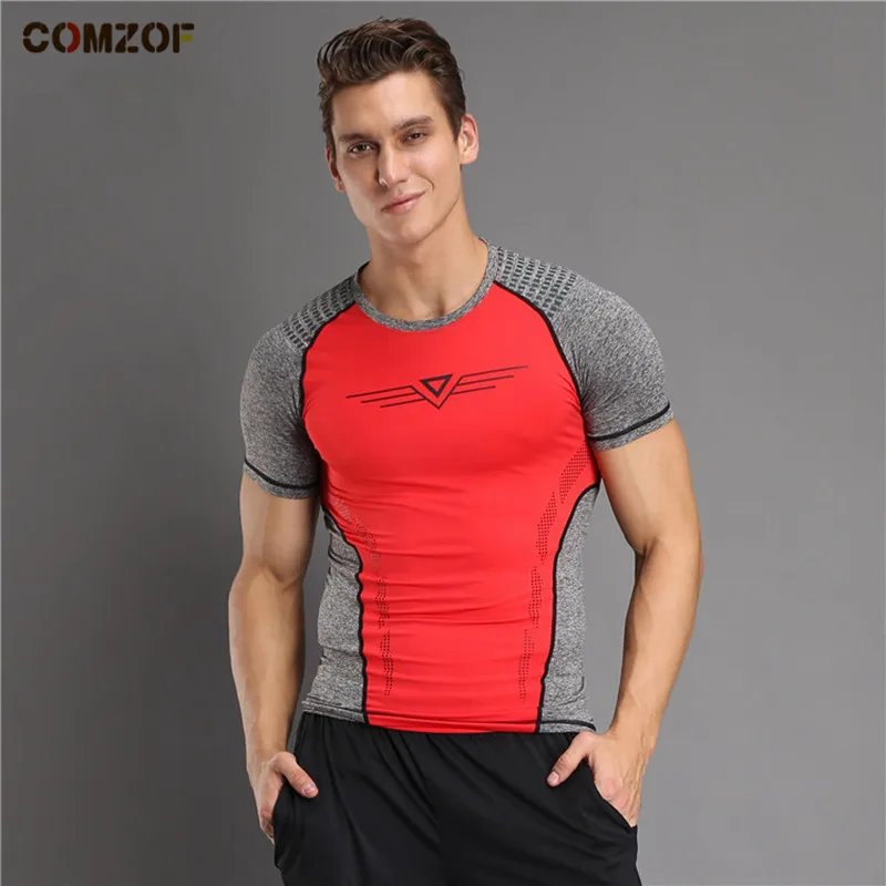 

High quality men training t shirt quick dry fitness gym short sleeve tights mens summer sports running tshirt camisa masculina