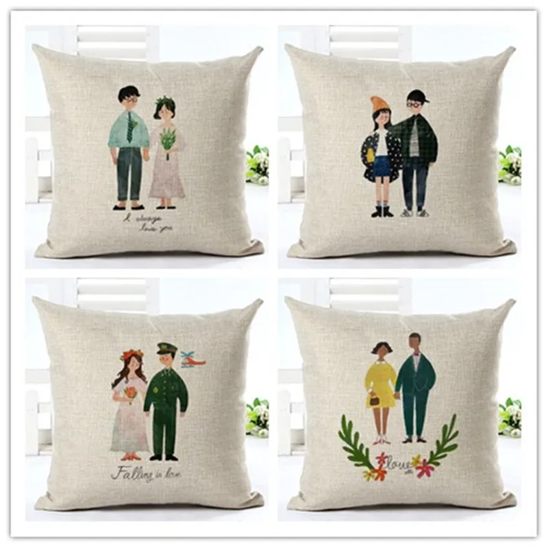 

High Quality Valentine Day's Gift Houseware Home Decor Cojines Printed Sofa Pillow Throw Linen Cotton Pillow Cushion Almofadas