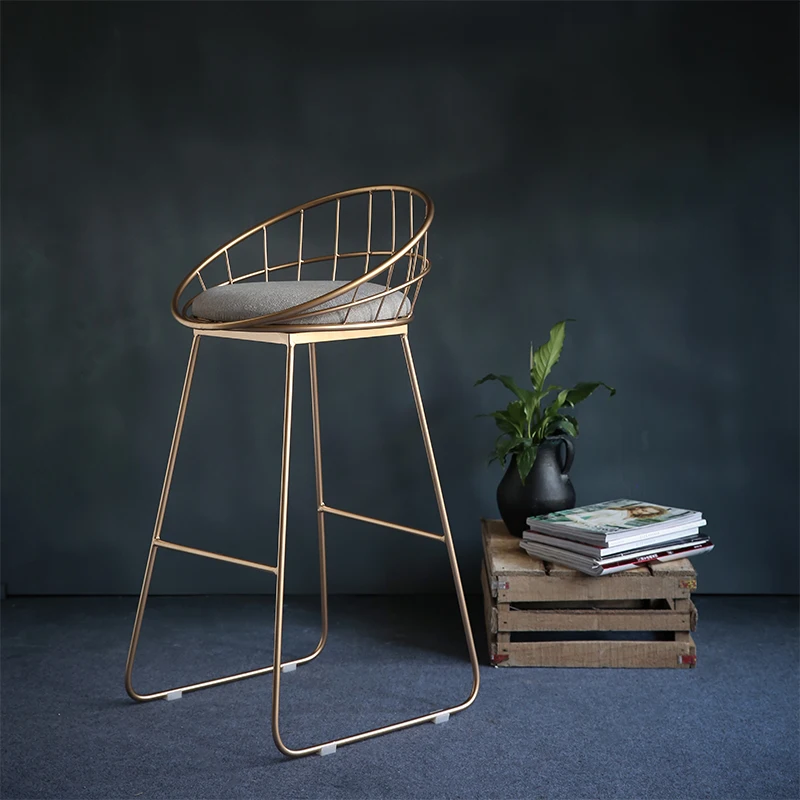 10%Simple bar stool wrought iron bar chair gold high stool modern dining chair iron leisure chair Nordic bar chair