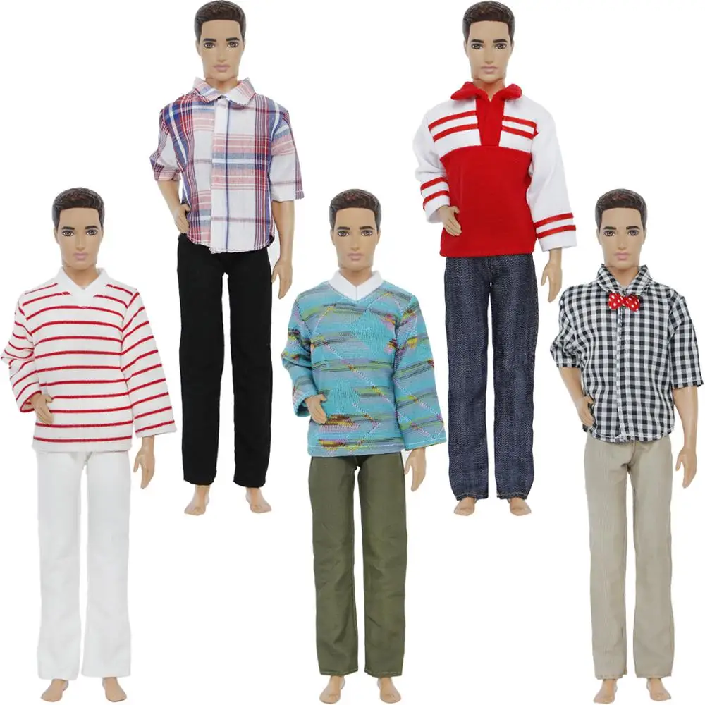 

5 Sets Handmade Men Fashion Outfits T-Shirt Blouse Jeans Trousers Bottom Casual Clothes For Barbie Friend Ken Doll Accessories