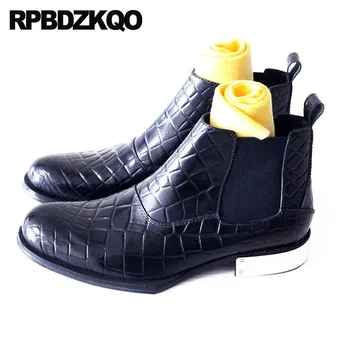 

Chelsea Shoes Luxury Booties Ankle Chunky Full Grain Leather Boots Snakeskin Men Pointed Toe Dress Crocodile Plus Size Black