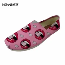 INSTANTARTS модный, с изображением красных губ принт обувь для девочек ленивый обувь из хлопка дышащие Летние слипоны на плоской подошве повседневная женская
