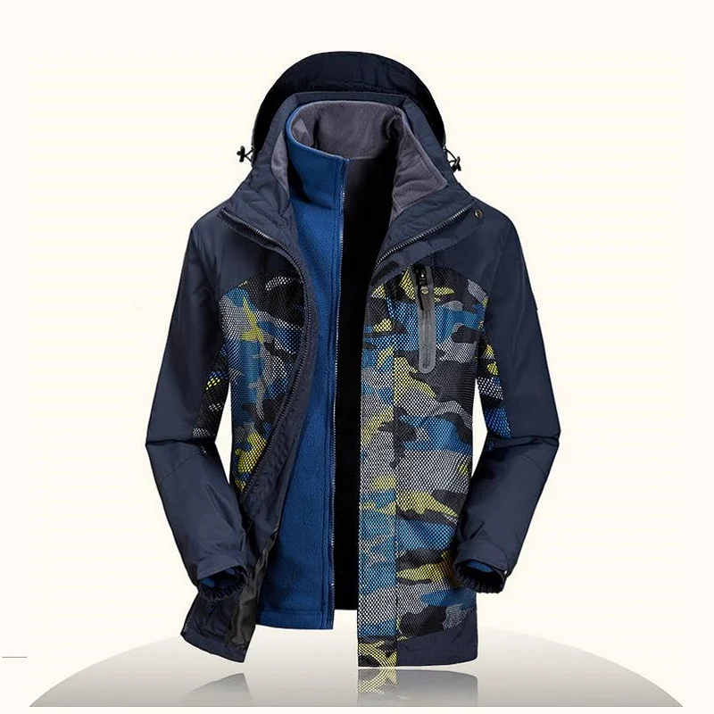 

Man New Skiing 3 in 1 Waterproof Jackets Fishing Winter Windproof Outdoor Hoodie Camping Trekking Hiking Travel 4XL