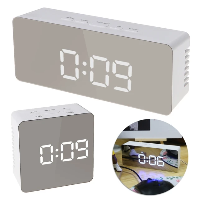 Us 7 96 23 Off Digital Led Mirror Desktop Clock 12h 24h Alarm Thermometer Clocks White Light In Floor From Home Garden On
