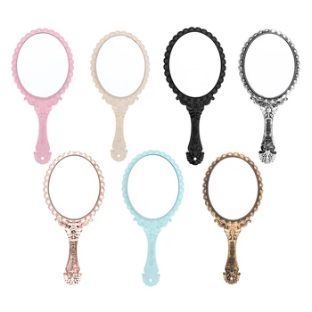 

Antique Vintage Plastic Oval Handheld Mirror with Handle Embossed Rose Design Mirrors for Cosmetic Makeup Use, 250x115mm