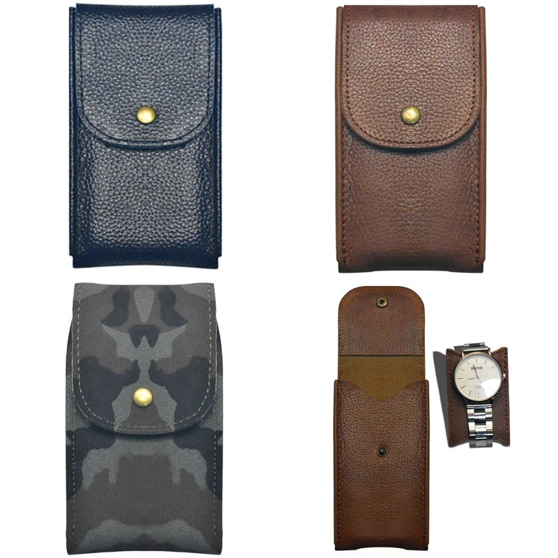 Watch Case Leather Watch pouch Collection Protection Box Lichee Pattern 130*80*22mm Black Brown Blue #C