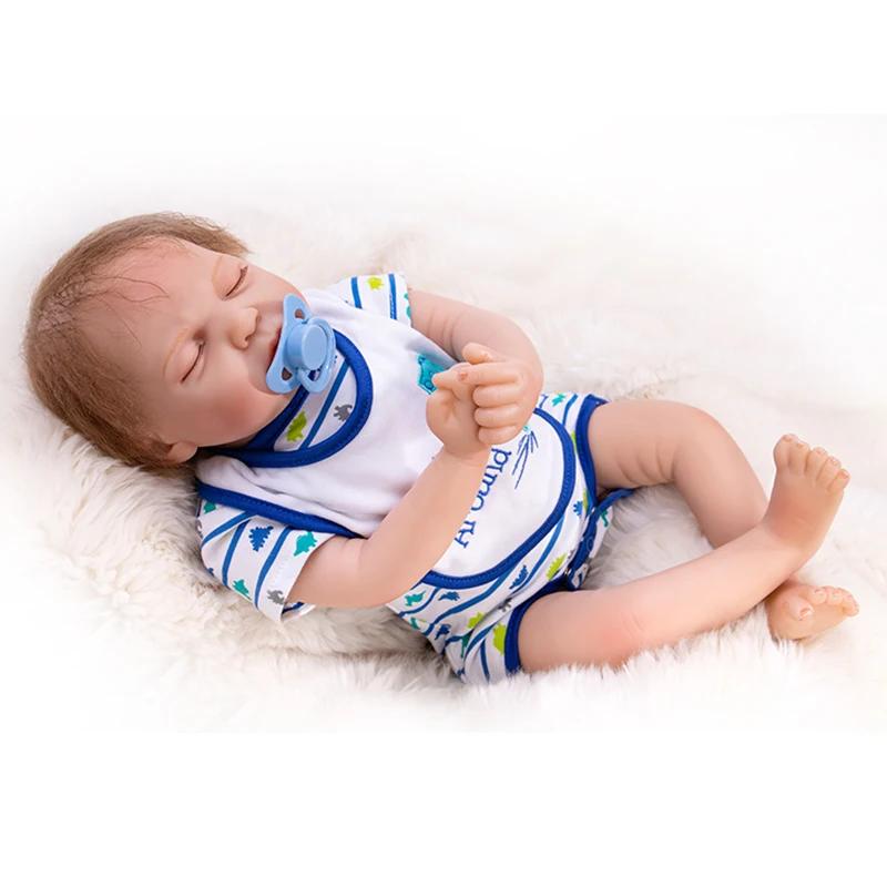 Nicery inch 50cm Bebe Doll Reborn Soft Silicone Boy Girl Toy Reborn Baby Doll Gift For Child Blue Striped Jumpsuit White Bib Aliexpress Mobile