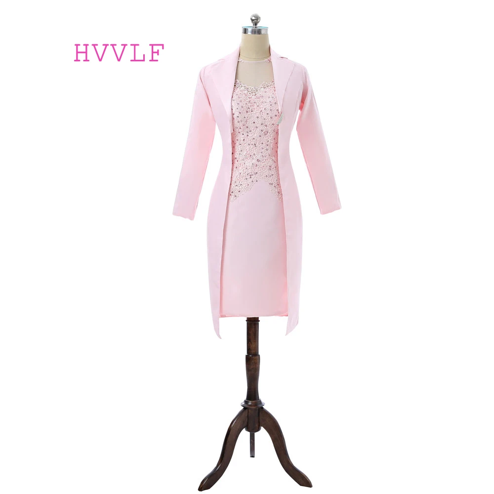 

Pink 2019 Mother Of The Bride Dresses Sheath Knee Length With Jacket Lace Beaded Plus Size Formal Groom Mother Dress For Wedding
