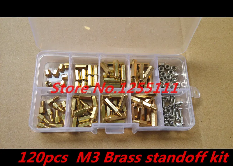 120 pcs/set Metric 8 Sizes M3 Brass Standoffs Nut Screws Assortment Kit PCB standoff Set Boxset