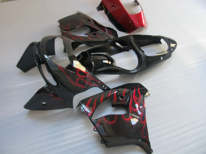 

Custom painted Fairing kits for Kawasaki ZX 9R 1998 1999 NINJA zx9r 98 99 red flames in black ABS aftermarket fairings set TR10